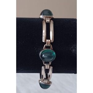 Vintage Engel Brothers 10K Gold Filled Bracelet Long Links Green Stones Art Deco